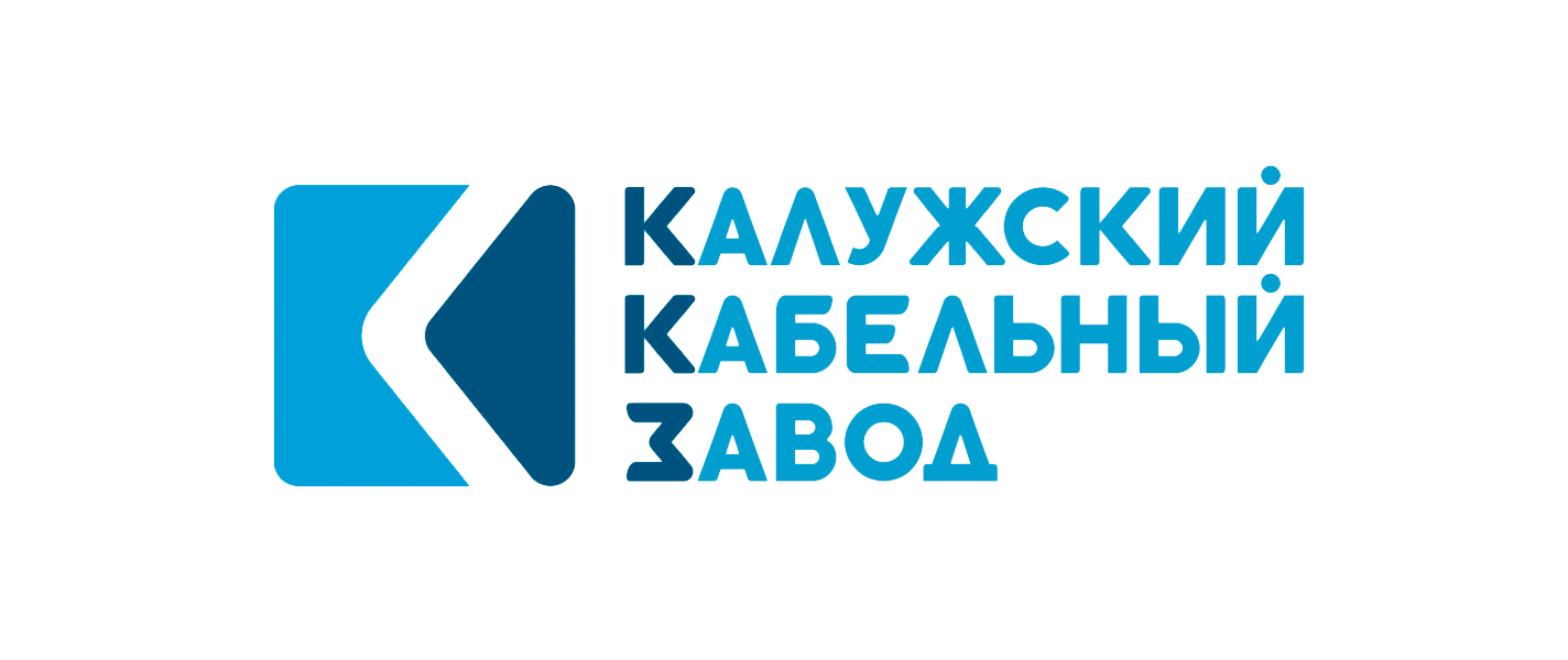 Логотип Калужского кабельного завода: синий прямоугольник и надпись