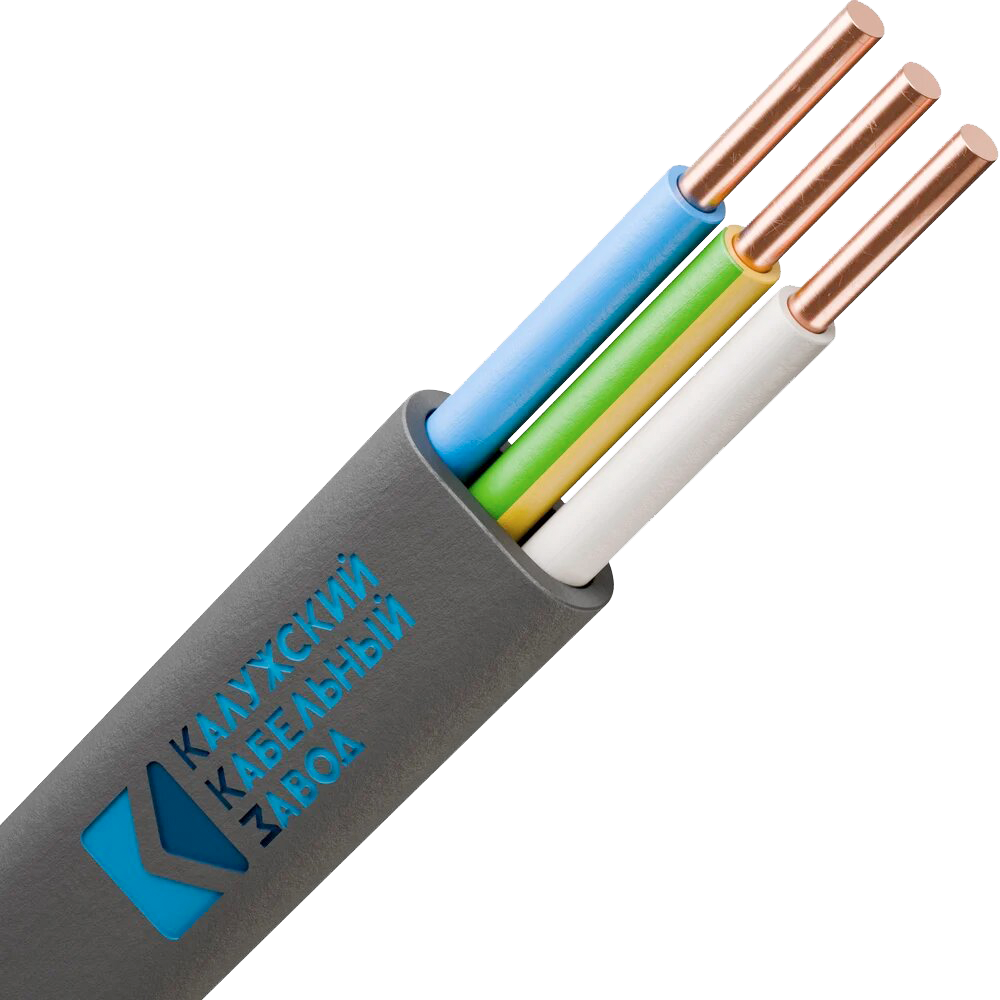 Электрический кабель в серой оболочке с разноцветными жилами: синей, зеленой, желтой и медными.